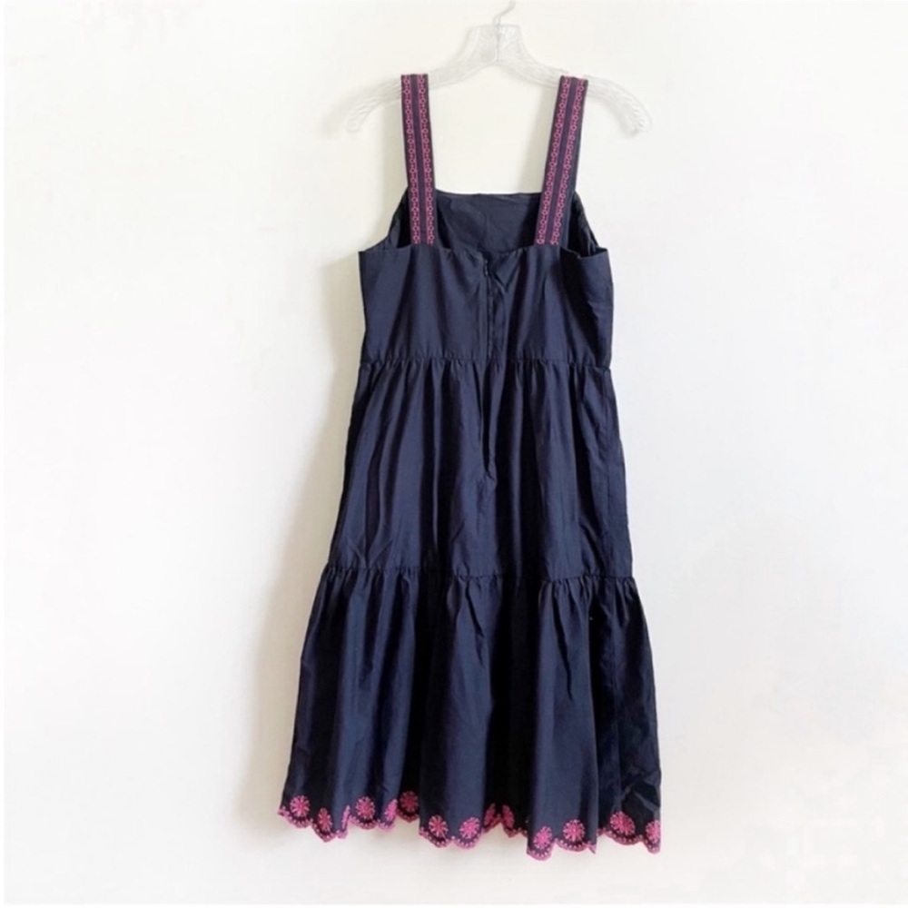 J. Crew Factory midi dress navy blue pink scalloped tiered embroidery - Picture 10 of 10